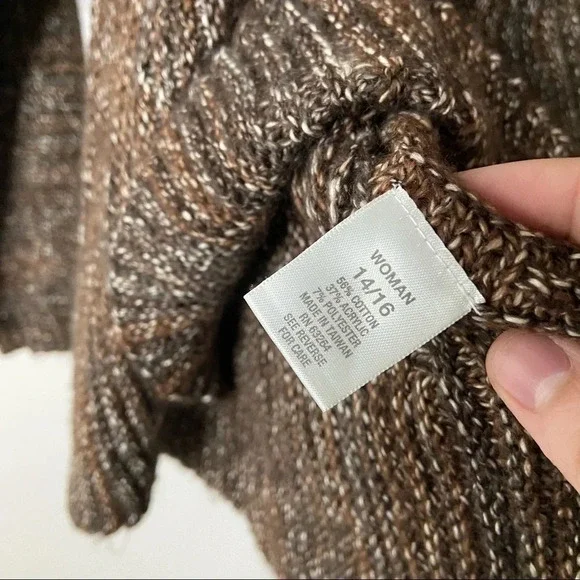 Knit Open Front Cardigan Sweater Drape Collar Size 14/16 Cotton - Picture 8 of 10